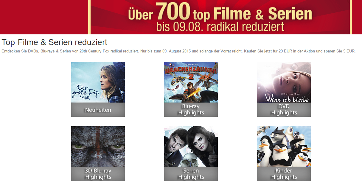 700 Top Filme und Serien bei Amazon stark reduziert + 5,- Euro Rabatt ab 29,- Euro Bestellwert