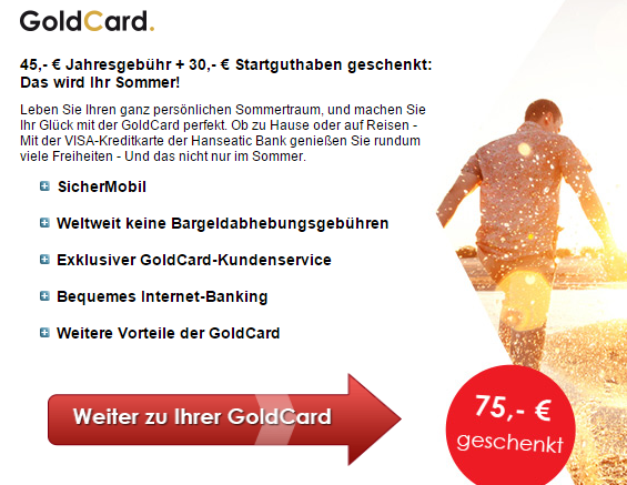 Hanseatic GoldCard oder Hanseatic Genial Card mit 30,- Euro Startguthaben