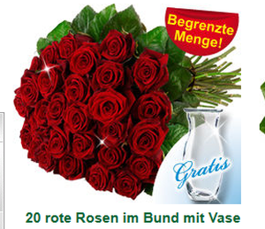 20 rote Rosen mit Vase und kostenloser Grußkarte für nur 19,71 Euro inkl. Versand!