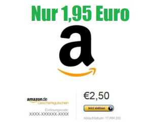 2,50 Euro Amazon Gutschein für 1,95 Euro kaufen!