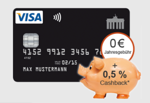 Gratis + 0,5% Cashback in den ersten 3 Monaten! Deutschland Kreditkarte – die kostenlose schwarze Visacard mit guten Konditionen!