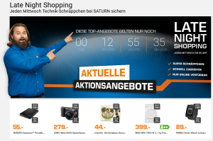 Top! Die Saturn Late Night Shopping Angebote am Mittwoch – z.B. die PEBBLE Smart Watch schwarz für 89,- Euro (Vergleichspreis: 123,- Euro)