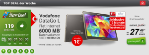 Vodafone DataGo L Aktionstarif mit fetter 6GB LTE-Flat + Samsung Galaxy Tab S 10.5 LTE grey, 16 GB im Wert von 442,- Euro für nur 27,49 Euro monatlich!