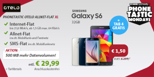 OTELO Allnet Flat XL mit Allnet-Flat, SMS-Flat und 1,5GB Datenflat + Samsung Galaxy S6 32GB & Gratistablet für nur 29,99 Euro monatlich und einmalig 1,50 Euro!