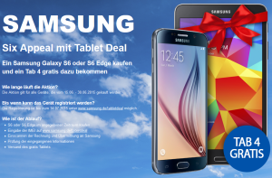 Top! Samsung Galaxy S6 + Samsung Galaxy Tab 4 + 25,- Euro Amazon Gutschein mit BASE all-in plus Tarif (2GB Daten, Allnet-, SMS- und MusikFlat) für nur 36,- Euro monatlich für ADAC Mitglieder!