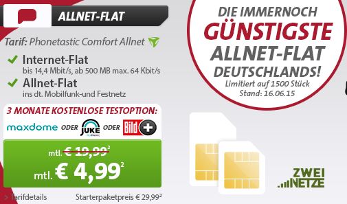 Mobilfunk-Knaller: 15 Jahre Sparhandy – Base Comfort Allnet Flat mit Internet-Flatrate effektiv nur 6,24 Euro statt normal 19,99 Euro