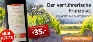Tagesdeal bei Weinvorteil: Nur heute 12 Flaschen Baron d’Emblème – Merlot – Pays d’Oc 2014 für nur 41,50 Euro inkl. Versand!