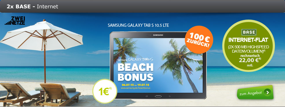 2x BASE internet IFI11 für nur 22,- Euro im Monat + Samsung E1200i black & Samsung Galaxy Tab S 10.5 LTE für einmalig 1,- Euro