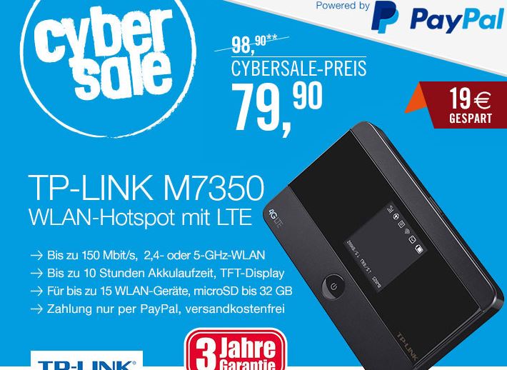 TP-LINK M7350 4G LTE / 3G UMTS Mobiler WLAN Hotspot Router für nur 79,90 Euro inkl. Versand