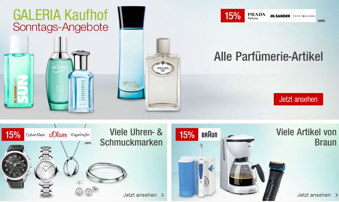 Die Galeria Kaufhof Sonntags-Angebote, wie immer kombinierbar mit dem 10% Newsletter Gutschein!