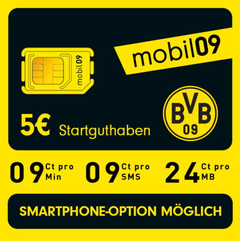 BVB mobil09 Handy Prepaid SIM Karte ohne Vertrag im D1 Netz mit 5,- Euro Startguthaben
