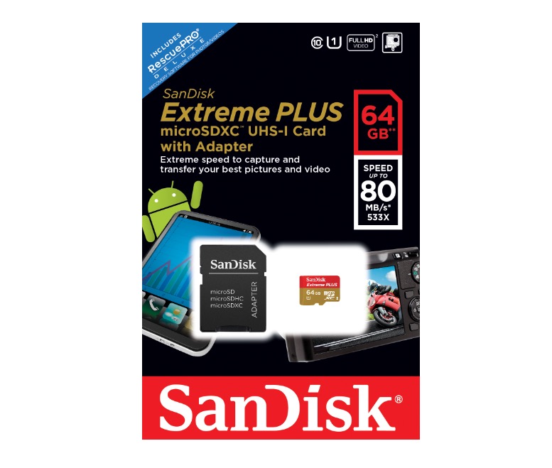 SANDISK Extreme PLUS microSDXC 64 GB UHS-I Speicherkarte mit Adapter für nur 39,99 Euro inkl. Versand