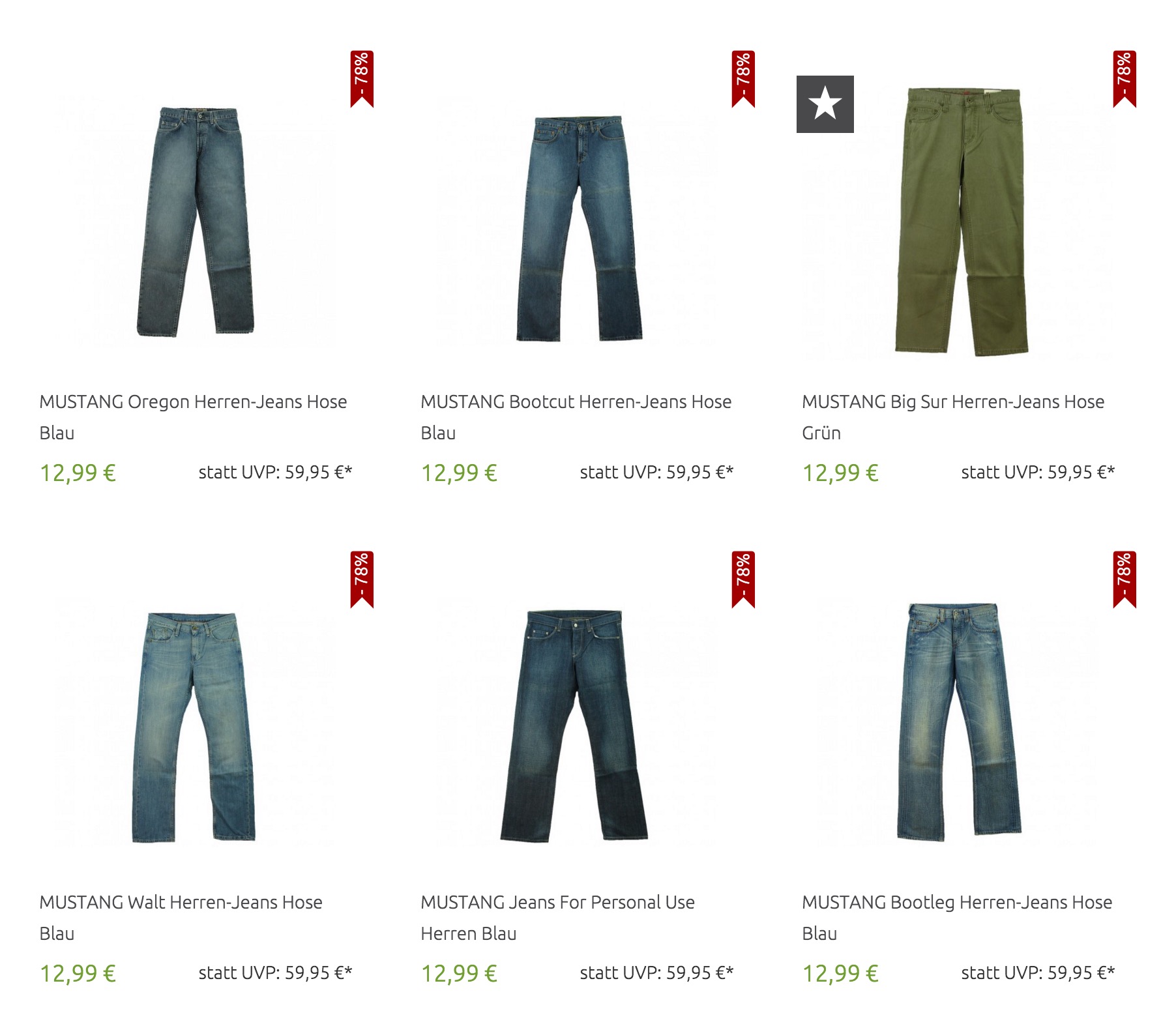 Viele verschiedene Mustang Jeans für nur 12,99 Euro inkl. Versand bei Outlet46.de!