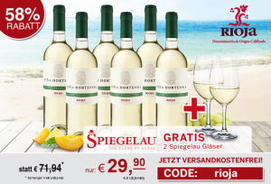 6 Flaschen Viña Hortensia Rioja Viura Blanco Preferido D.O.C. 2014 + 2 SPIEGELAU-Weißweingläser nur 29,90 Euro inkl. Versand!