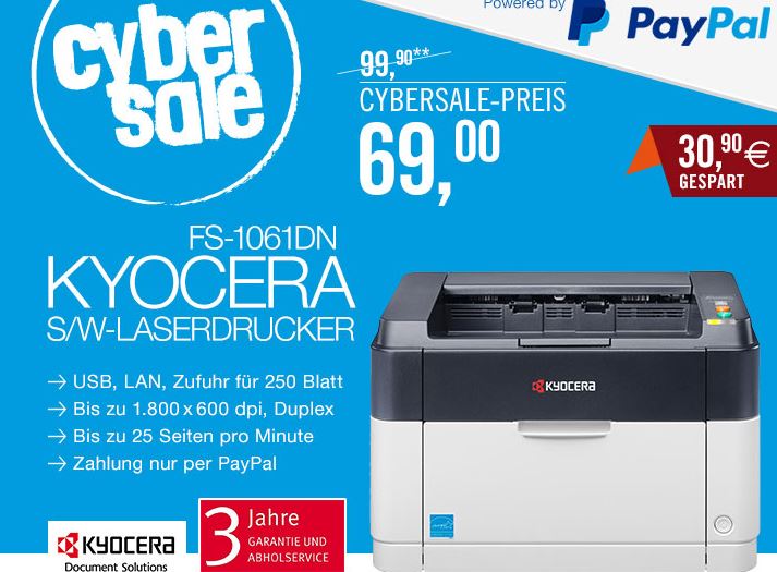 Kyocera FS-1061DN S/W-Laserdrucker mit 3 Jahren Garantie für nur 69,- Euro inkl. Versand