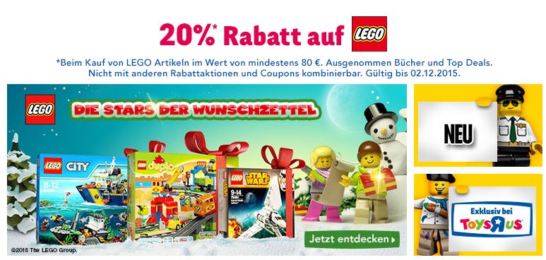 20% Rabatt auf alle Lego Produkte bei Toys’R’Us