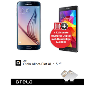 Oteleo Allnet Flat XL mit Telefonflat, SMS-Flat und 1,5GB Daten + Samsung Galaxy S6 + Galaxy Tab 4 7.0 T230 für nur 29,99 Euro monatlich!
