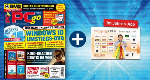 Jahresabo der PCgo mit DVD für effektiv nur 24,80 Euro dank ShoppingBon als Prämie!
