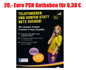 Für Zocker: 20,- Euro PSN Guthaben für 6,38 Euro durch  Congstar Prepaid Karten mit je 10,- Euro Startguthaben für je 3,19 Euro!