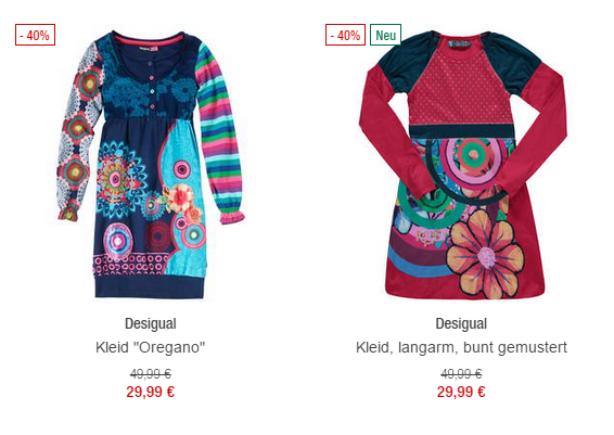 Viele verschiedene Desigual Kinderkleider für nur 29,99 Euro bei Galeria Kaufhof