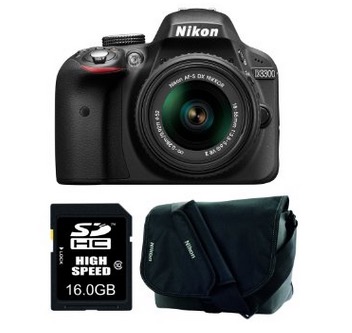 Nikon D3300 SLR-Digitalkamera (24 Megapixel, 3″, Live View, Full-HD)  im Kit inkl. 18-55mm Objektiv + 16GB Speicherkarte + Kameratasche für nur 293,90 Euro inkl. Versand