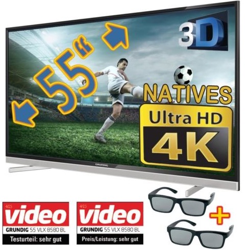 Grundig 55″ Ultra-HD 4K Fernseher in verschiedenen Farben mit 2 Brillen nur 649,99 Euro inkl. Versand