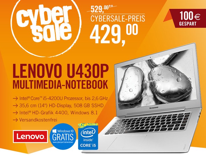 Lenovo IdeaPad U430p Notebook i5-4200U + Win 8.1 für nur 429,00 Euro inkl. Versand