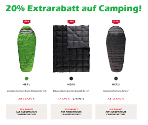 Camping- und Outdoor Schäppchen! Engelhorn Weekly Deal mit 20% Extrarabatt auf bereits reduzierte Campingartikel!