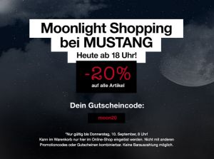Nur heute! 20% auf Alles beim Moonlight Shopping im Mustang Shop – auch auf Sale Ware!