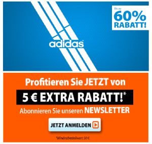 Bis zu 60% Rabatt auf Adidas Sportartikel plus 5,- Euro Newslettergutschein bei Plutosport!