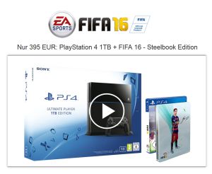 Sony PlayStation 4 Ultimate Player Edition mit 1 TB mit FIFA 16 Steelbook Edition für 395,- Euro!