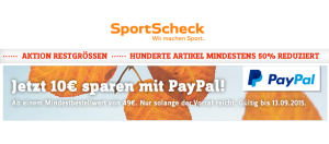 Top! 10,- Euro Gutscheincode für Sportscheck mit nur 49,- Euro MBW – auch auf reduzierte Artikel!