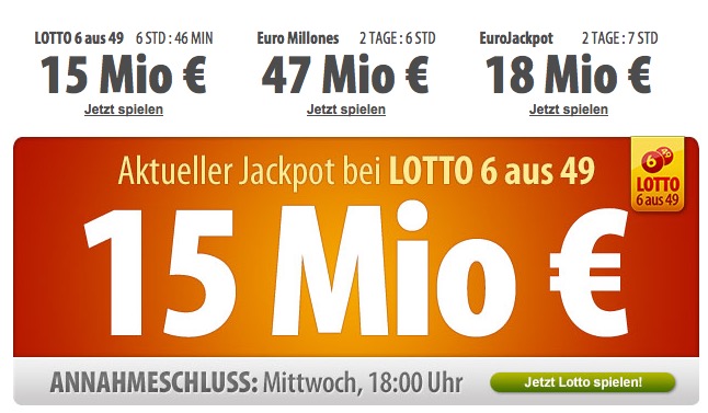 Bis 18 Uhr! 7 Felder + Spiel77 für 0,50 Euro als Tipp24 Neukunde spielen – heute 15 Mio. im Jackpot