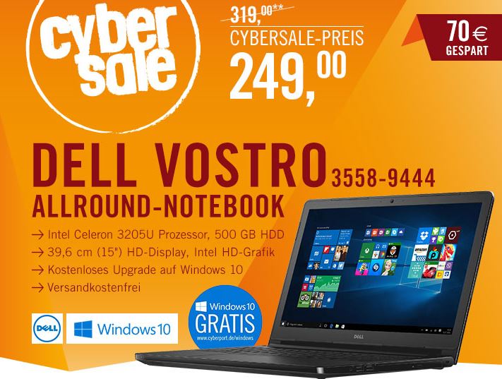 DELL Vostro 3558-9444 Notebook 3205U HD für nur 249,- Euro inkl. Versand