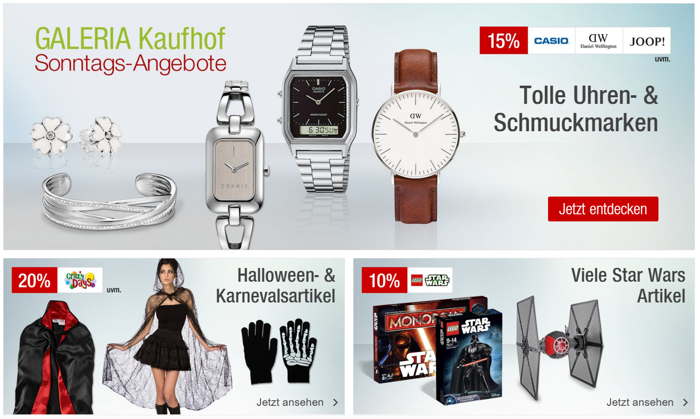 Die Galeria Kaufhof Sonntags-Angebote am 25. Oktober – wie immer kombinierbar mit dem 10% Newsletter Gutschein!