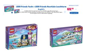 Lego Friends Yacht (41015) und LEGO Friends Heartlake Leuchtturm (41094) für zusammen 69,98 Euro!
