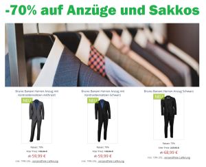 Schnell! Anzug-Sale mit 70% Rabatt bei Zengoes – Bruno Banani Anzüge ab 54,99 Euro!