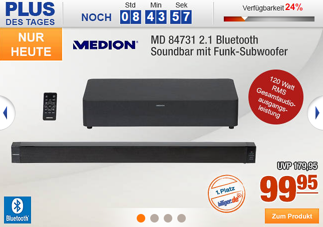 Plus des Tages: MEDION LIFE 2.1 Bluetooth Soundbar mit Funk-Subwoofer für nur 99,95 Euro inkl. Versand