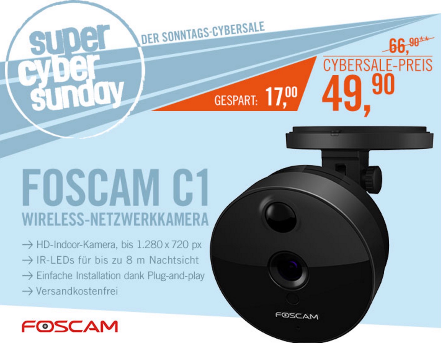 Foscam C1 Wireless Netzwerkkamera HD 720pfür nur 49,90 Euro inkl. Versand