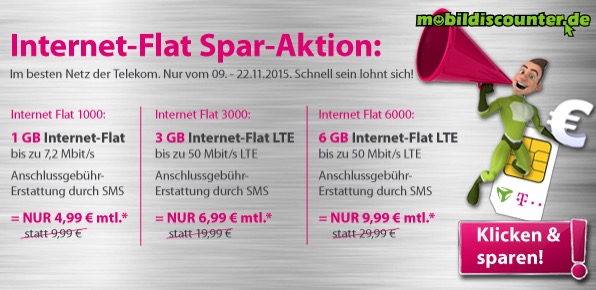 Super! Datenflatrates im Netz der Telekom z.B. mit 1GB Volumen schon für 4,99 Euro monatlich