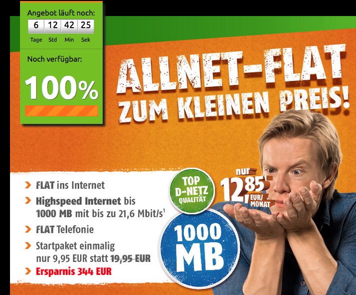 Knaller! AllNet-Spar-Flat (Allnet-Flat und 1GB Daten-Flat) im Telekom-Netz nur 12,85 Euro/Monat