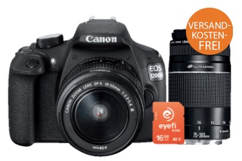 Spiegelreflexkamera 18 Megapixel Canon EOS 1200D + Eyefi Speicherkarte + 18-55 mm + 75-300 mm III USM Objektiv für nur 394,- Euro inkl. Versand