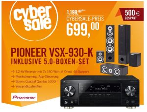 Fast 100,- € sparen: Pioneer VSX-930-K 7.2 AV Receiver + Quadral Quintas Lautsprecherset für 699,- Euro!