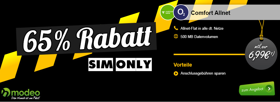 mobilcom-debitel o2 Comfort Allnet mit 500MB Internet-Flat für nur 6,99 Euro monatlich