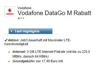 Logitel-Knaller! Vodafone DateGo M Datentarif mit 3GB Datenflat nur effektiv 4,37 Euro pro Monat