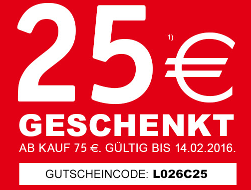 Top! 25,- Euro Gutscheincode mit 75,- Euro Mindestbestellwert für den XXXL-Shop!
