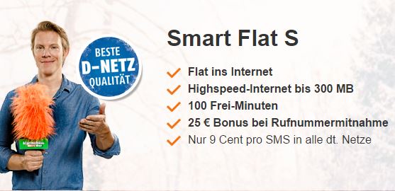 Günstig! Klarmobil Smart Flat S Tarif mit 300MB Internet und 100 Freiminuten im Monat nur 2,95 Euro pro Monat