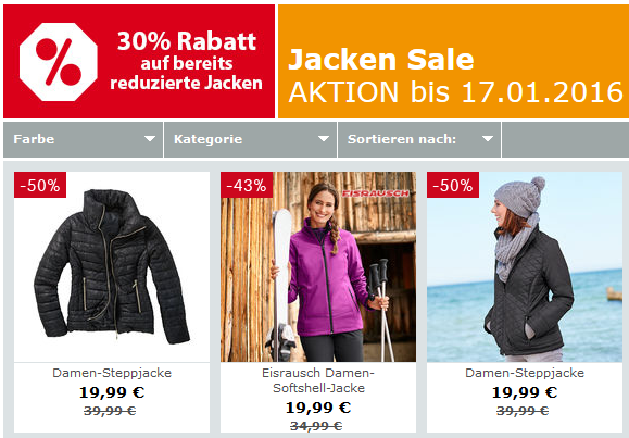 Endet heute: 30% Rabatt auf bereits reduziert Jacken bei NKD + 5,- Euro Newsletter Gutschein