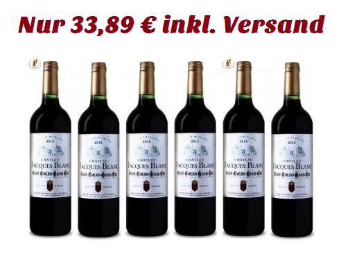 6 Flaschen Château Jacques Blanc Saint-Émilion AC Grand Cru nur 33,89 Euro oder 20,16 Euro auf das Gutschein auf Alles!