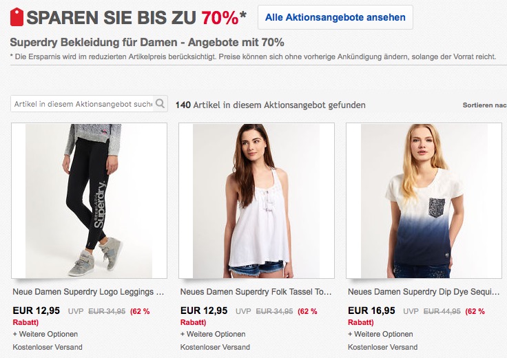 Großer Superdry Sale im hauseigenen Ebayshop mit Rabatten bis zu 60%